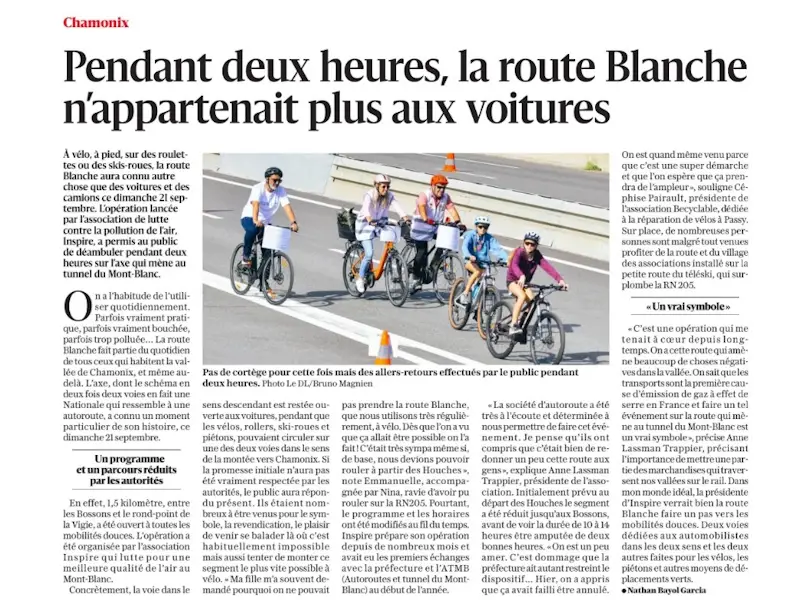 Article du DL sur la manifestation La route Blanc est à nous