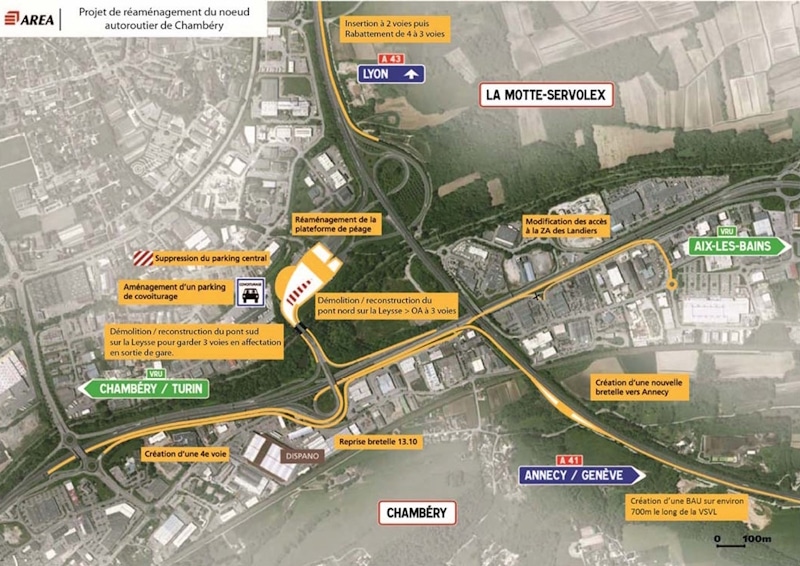 Schéma du doublement de l'échangeur autoroutier de Chambéry Nord