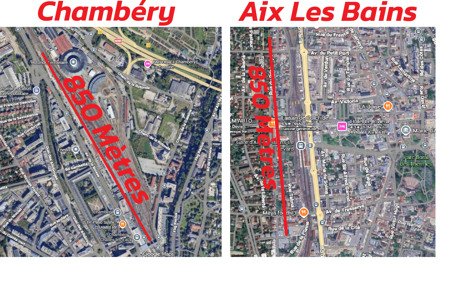 trains de 850 mètres de long dans Chambéry et Aix les Bains