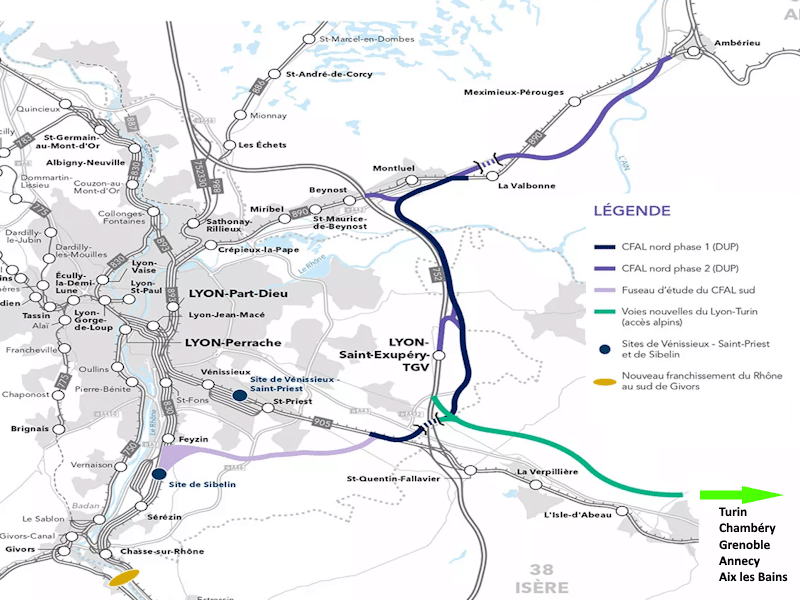 Schéma de NCF Réseau sur Lyon du CFAL complet avec les accès au Lyon-Turin